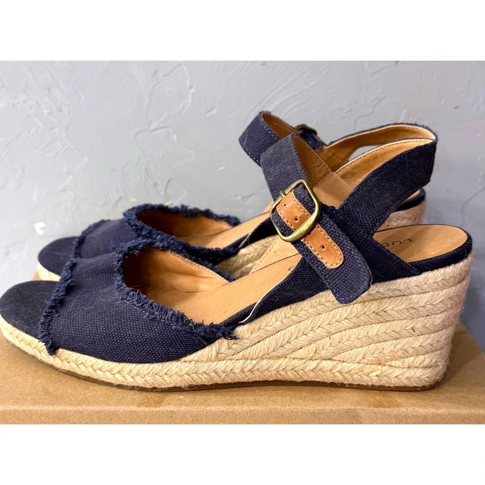 Lucky Brand Mindra Indigo Heavy Canvas Espadrille Wedge Sandals Womens 9.5M